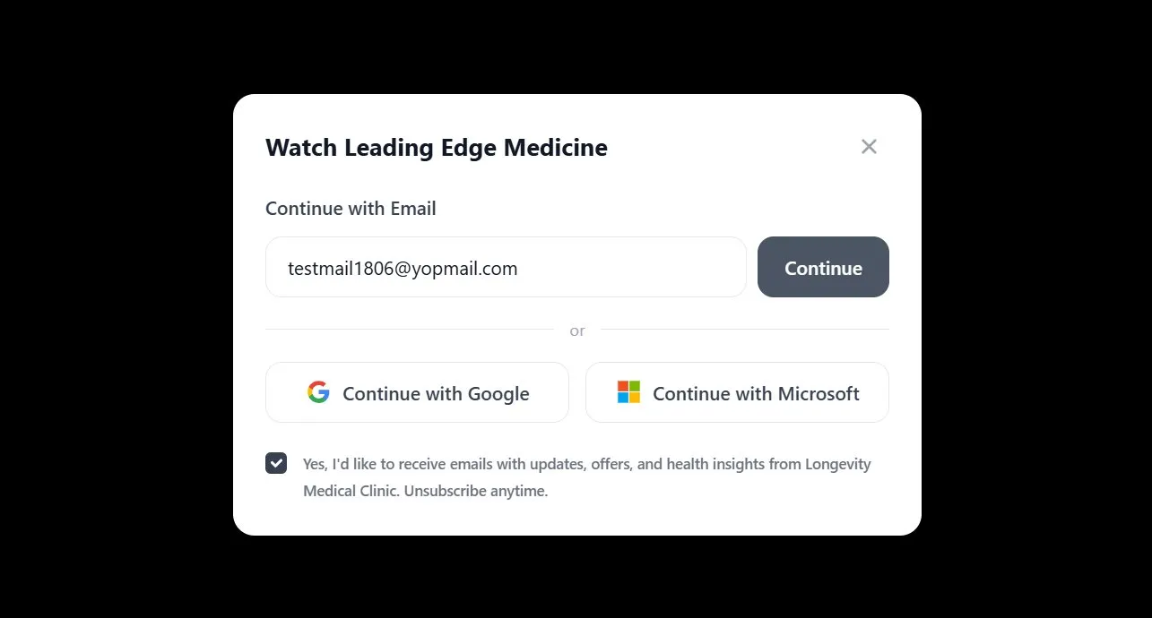 Sign-in window with email field for a returning user