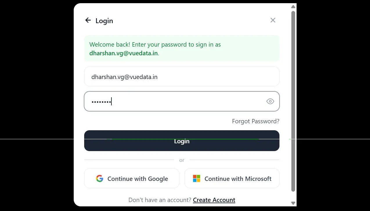 Login screen for signing in with the new password