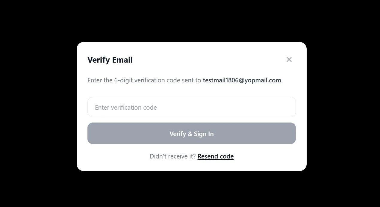 Verification screen with a 6-digit code field