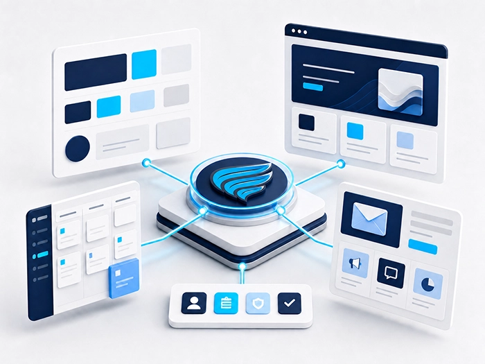 Vortreks business systems, branding, website, and marketing illustration