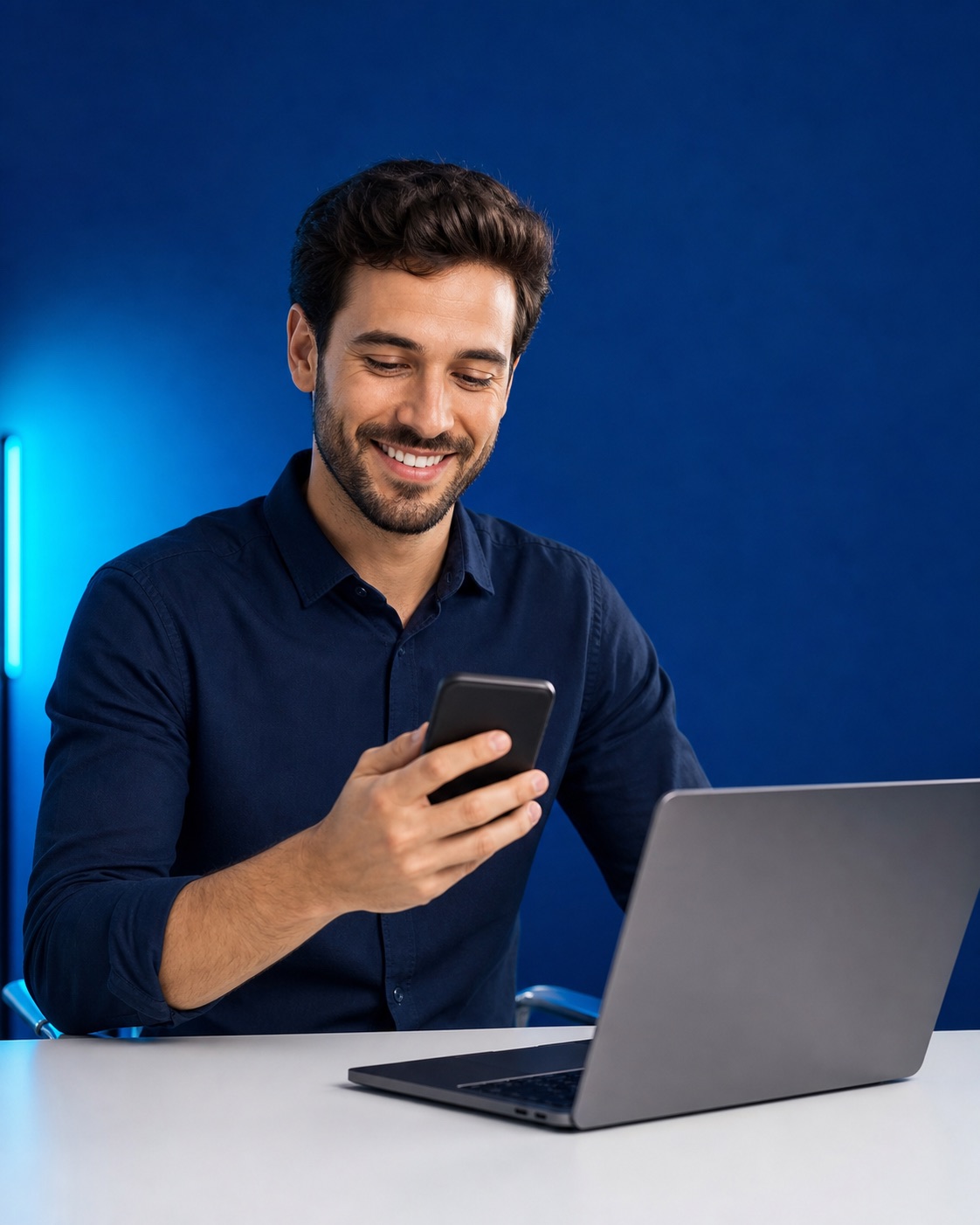 Customer service professional assisting a client by phone and computer