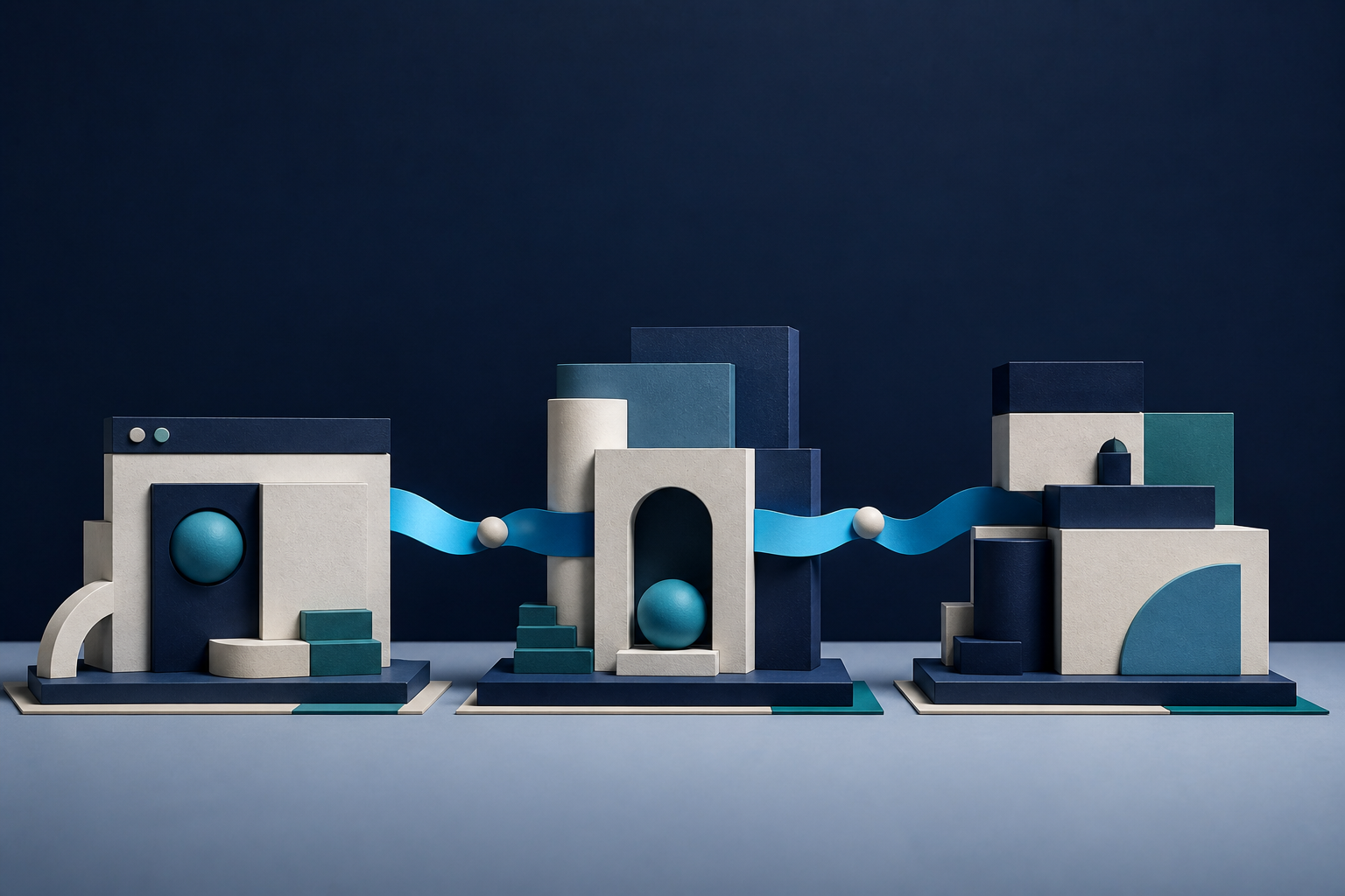 Connected business modules representing a website, lead management, and marketing working together