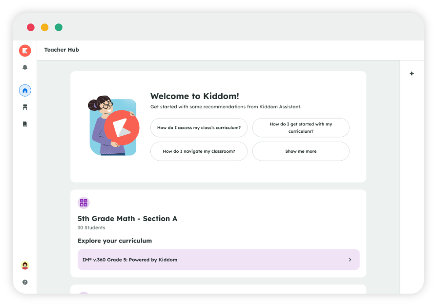 Screenshot of Kiddom's teacher hub.