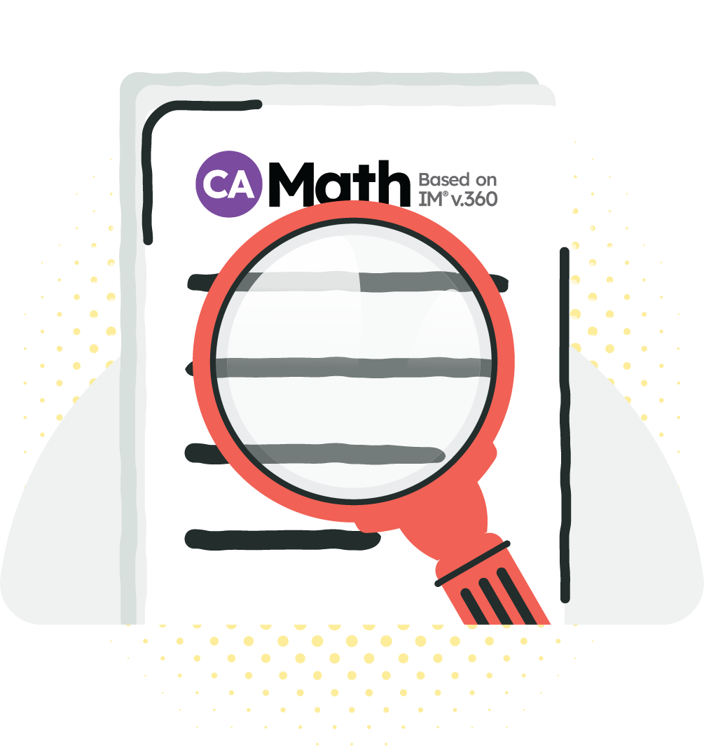 magnifying glass over a paper with the CA Math logo at the top