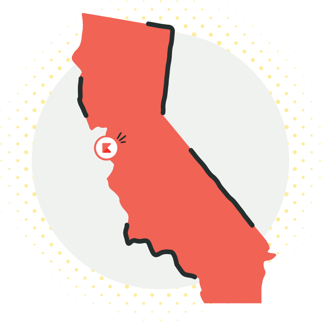 Outline of California with the Kiddom logo placed in SF.