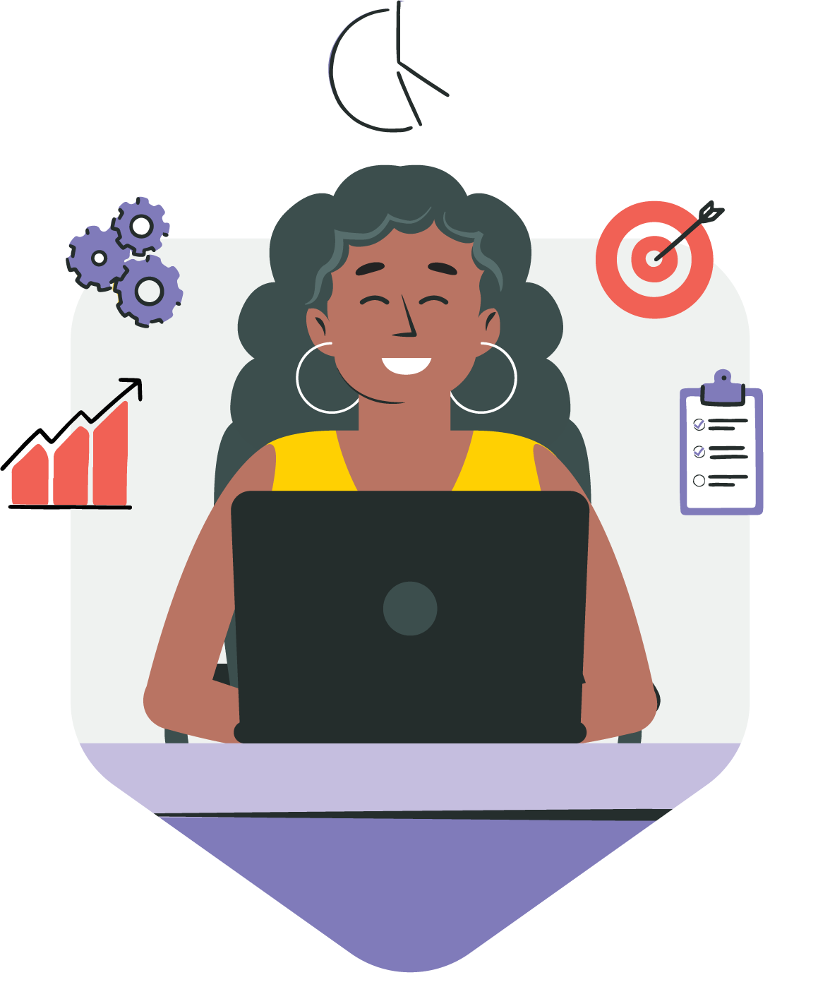 Teacher sitting at a laptop with icons around to communicate Learning Intelligence Technology