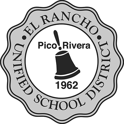 Seal of El Rancho Unified School District featuring a ringing bell and the text 'Pico Rivera 1962'.