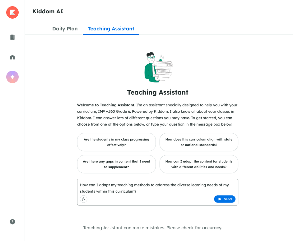 Example of teaching assistant chat window