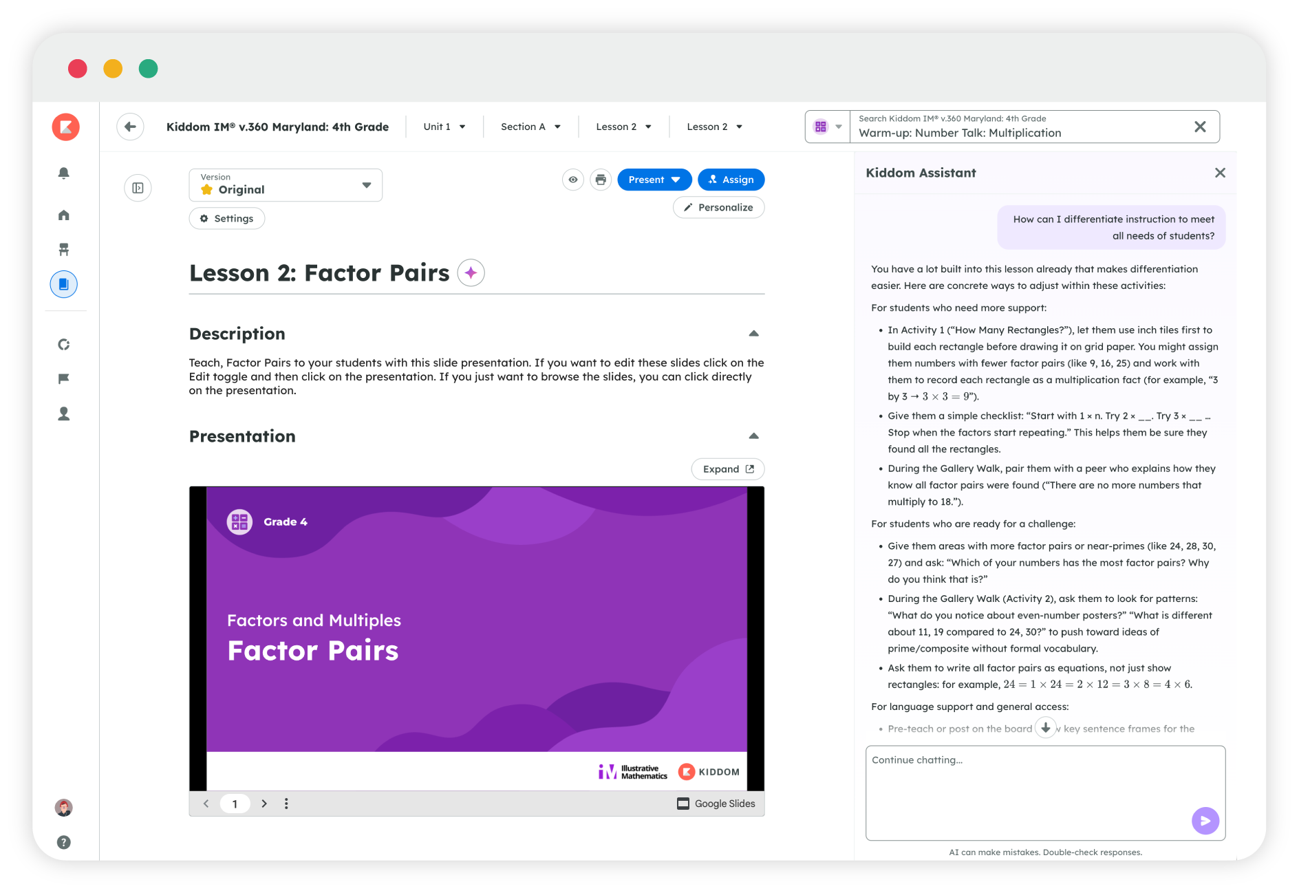 Example of teaching assistant chat window