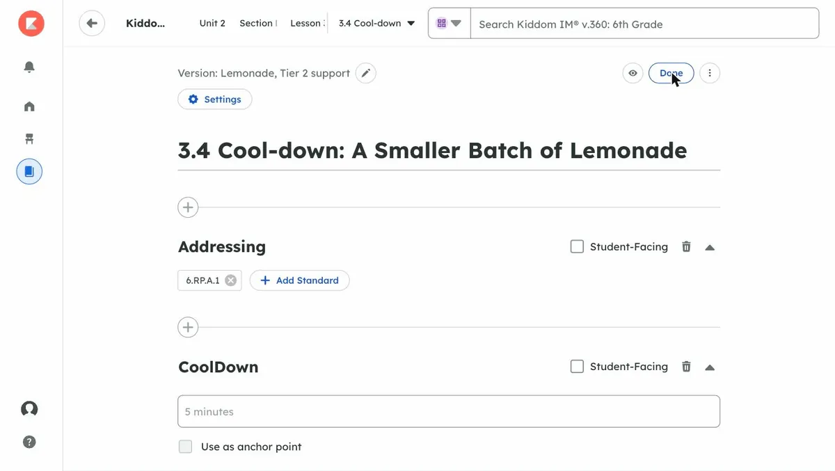Back at the top of the version with the Done button, ready to preview and assign.