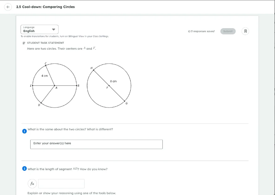 Student view of a 6-8 lesson question