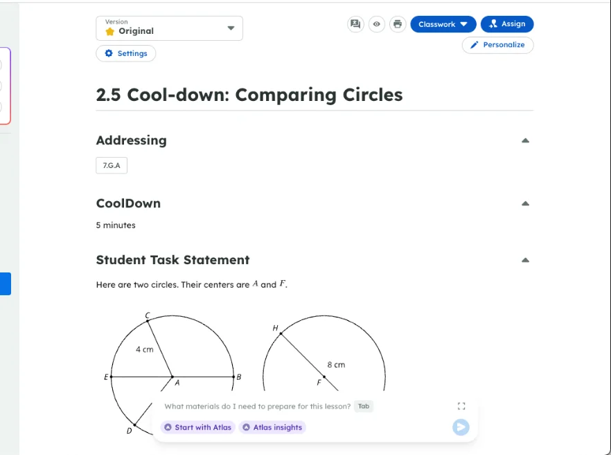 Teacher view of a 6-8 lesson question