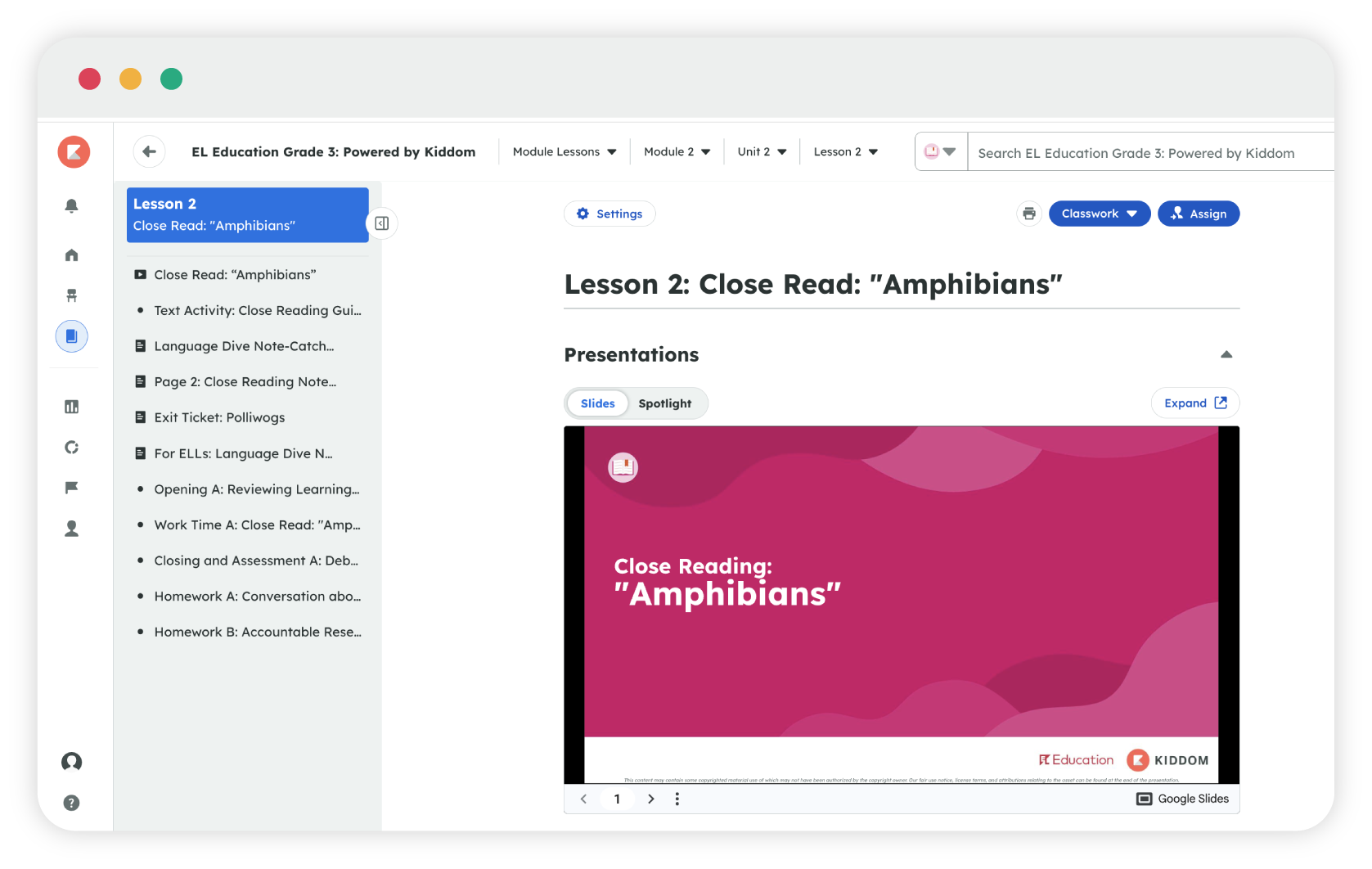 Module Lessons lesson interface