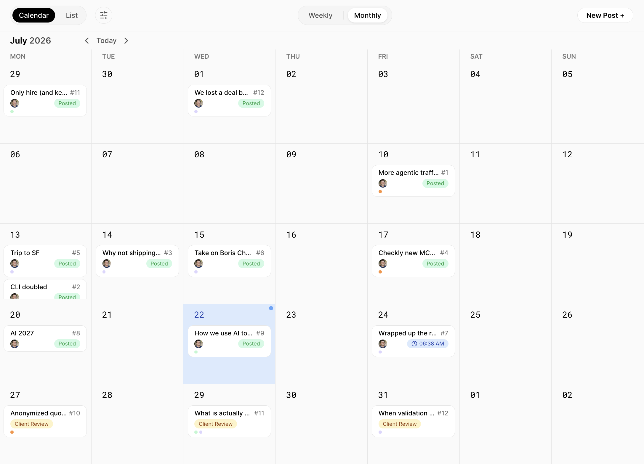 Rethoric shared content calendar