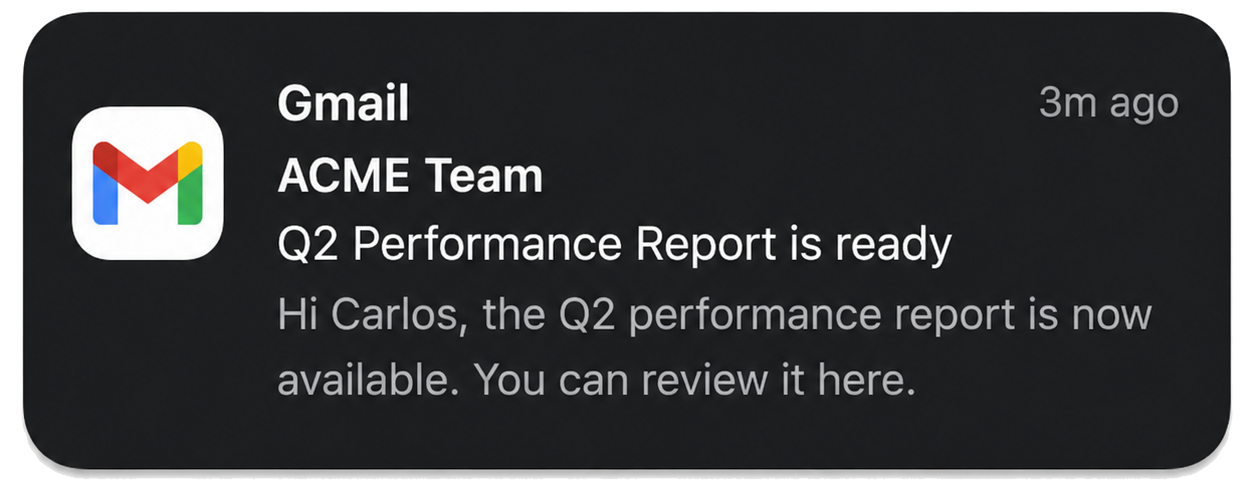 Email notification that a report is ready to review