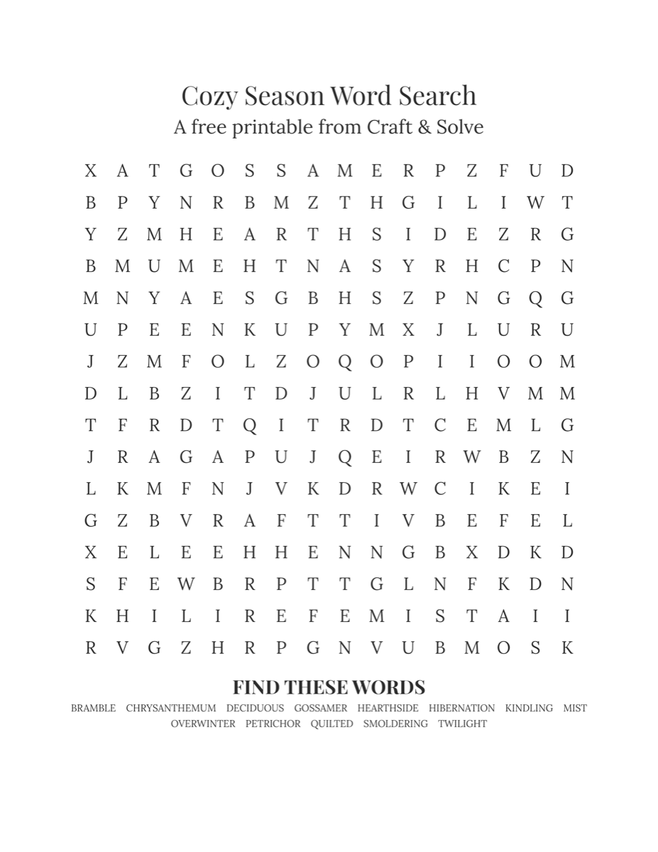 Hard fall word search printable, 16x16 grid, words hidden in all eight directions