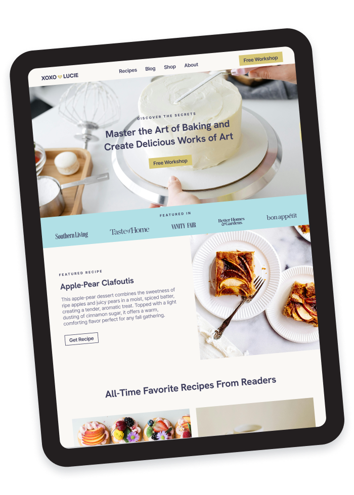 Mockup of a basic website home page on a tablet