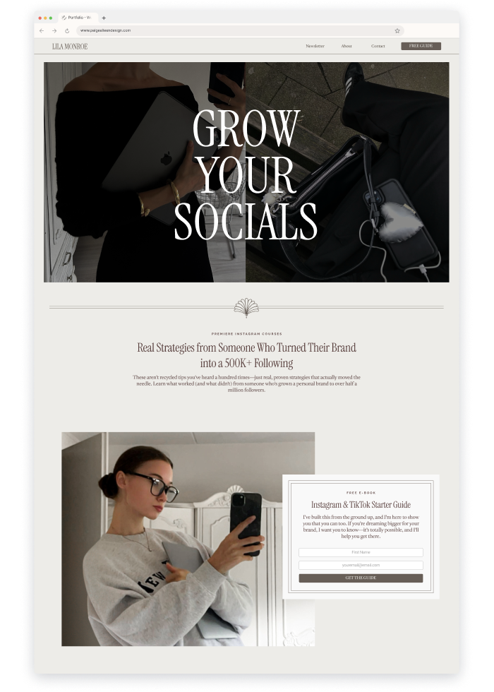 Mockup of a one-page website