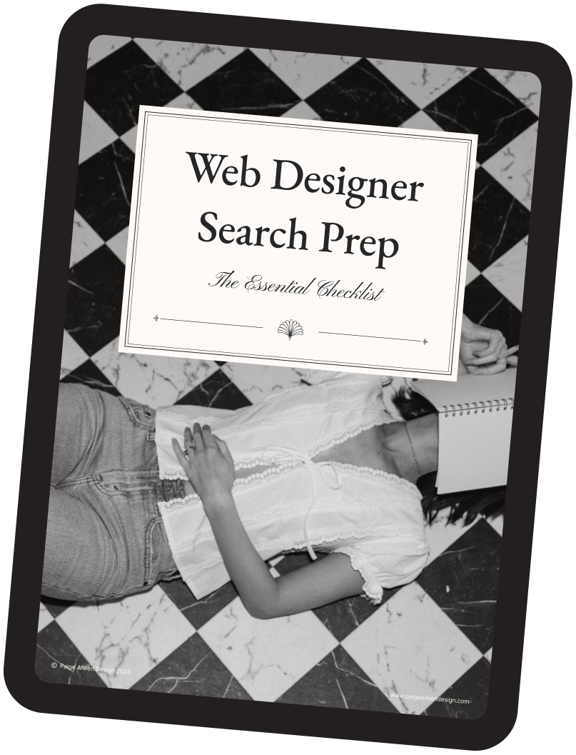 Mockup of Web Designer Search Prep Checklist on a tablet screen