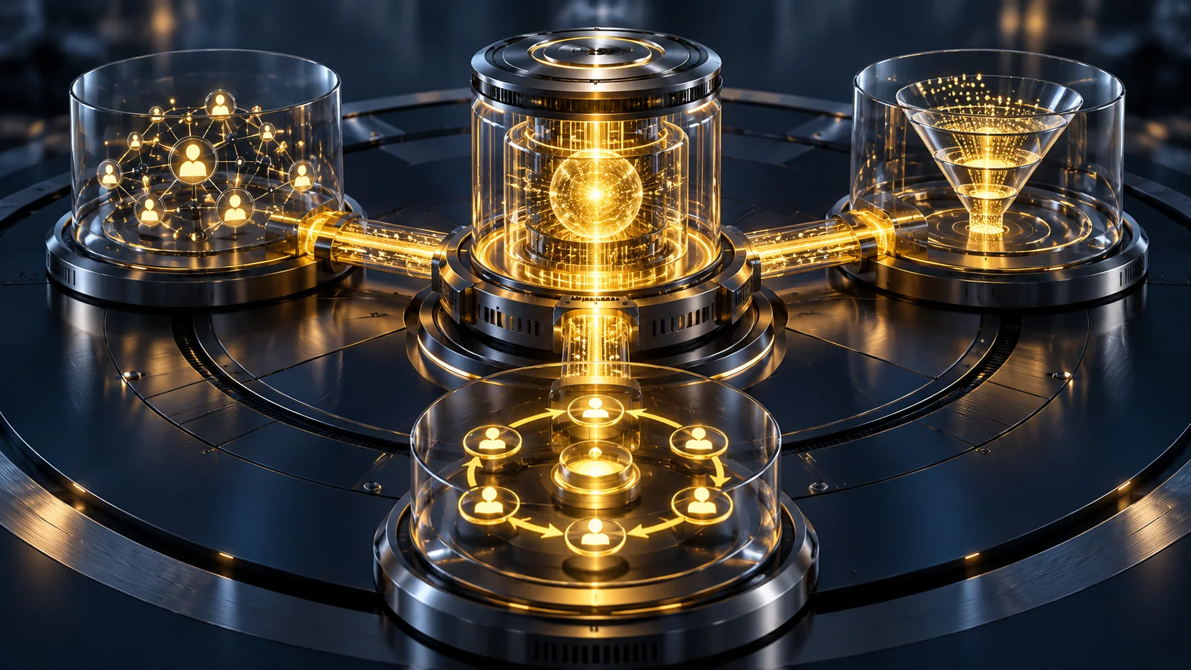 Illustration representing revenue operations (RevOps) aligning marketing, sales, and customer success