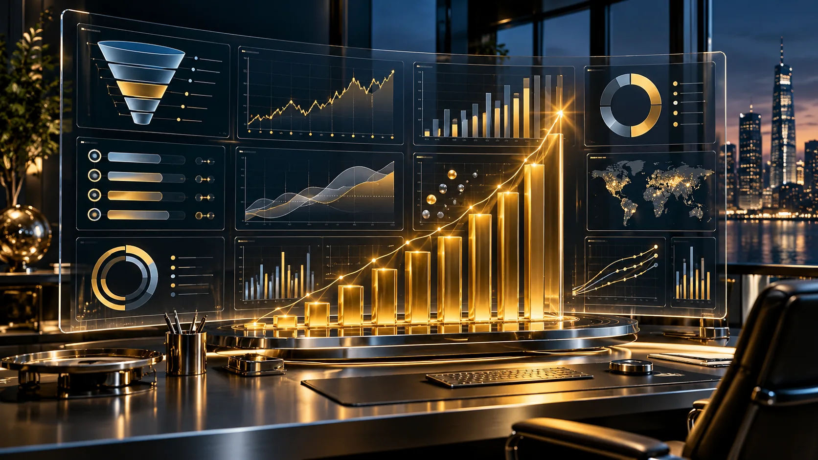 Illustration of a RevOps metrics dashboard showing pipeline velocity, win rate, and other KPI formulas