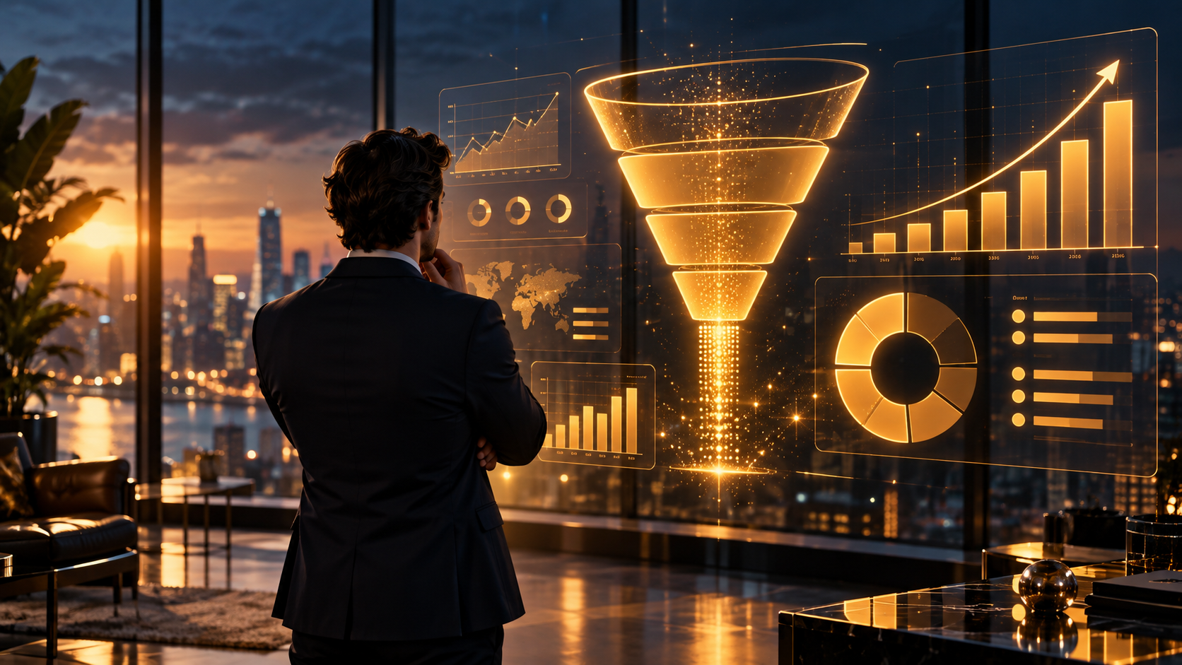 Digital marketing strategist reviewing funnel, conversion, and growth analytics dashboards