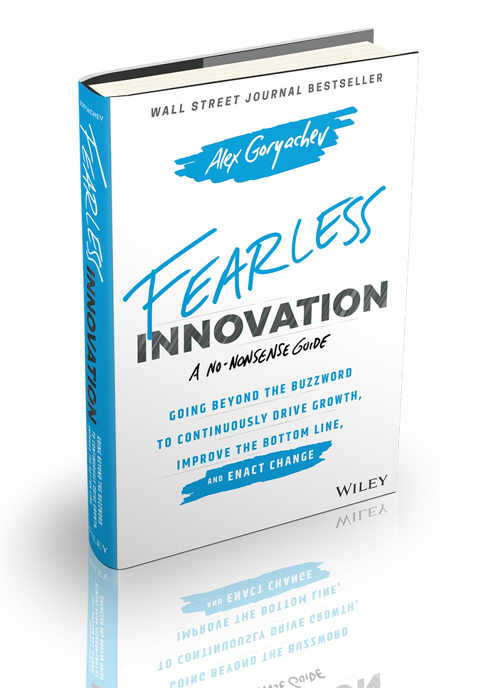 Photo of the cover of Alex Goryachev's book *Fearless Innovation*