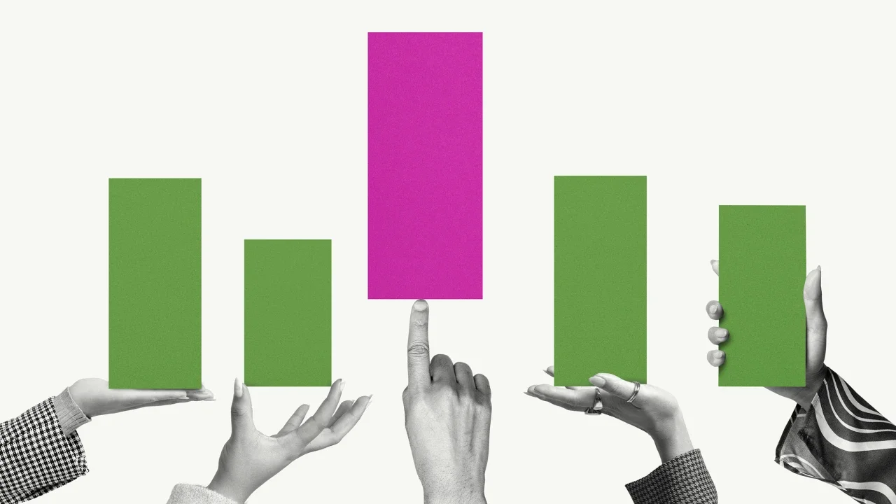 Photo of a chart where each hand seems to be holding each bar