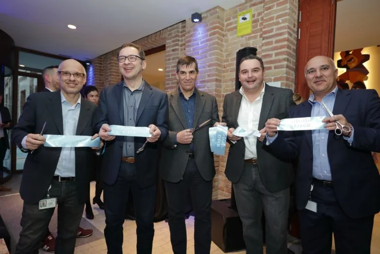 Photo of 5 people photographed at the newly opened Barcelona Co-Innovation Center