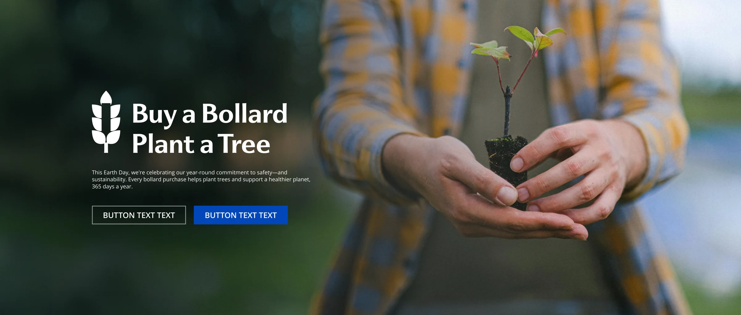 Buy a Bollard, Plant a Tree hero with hands holding a sapling