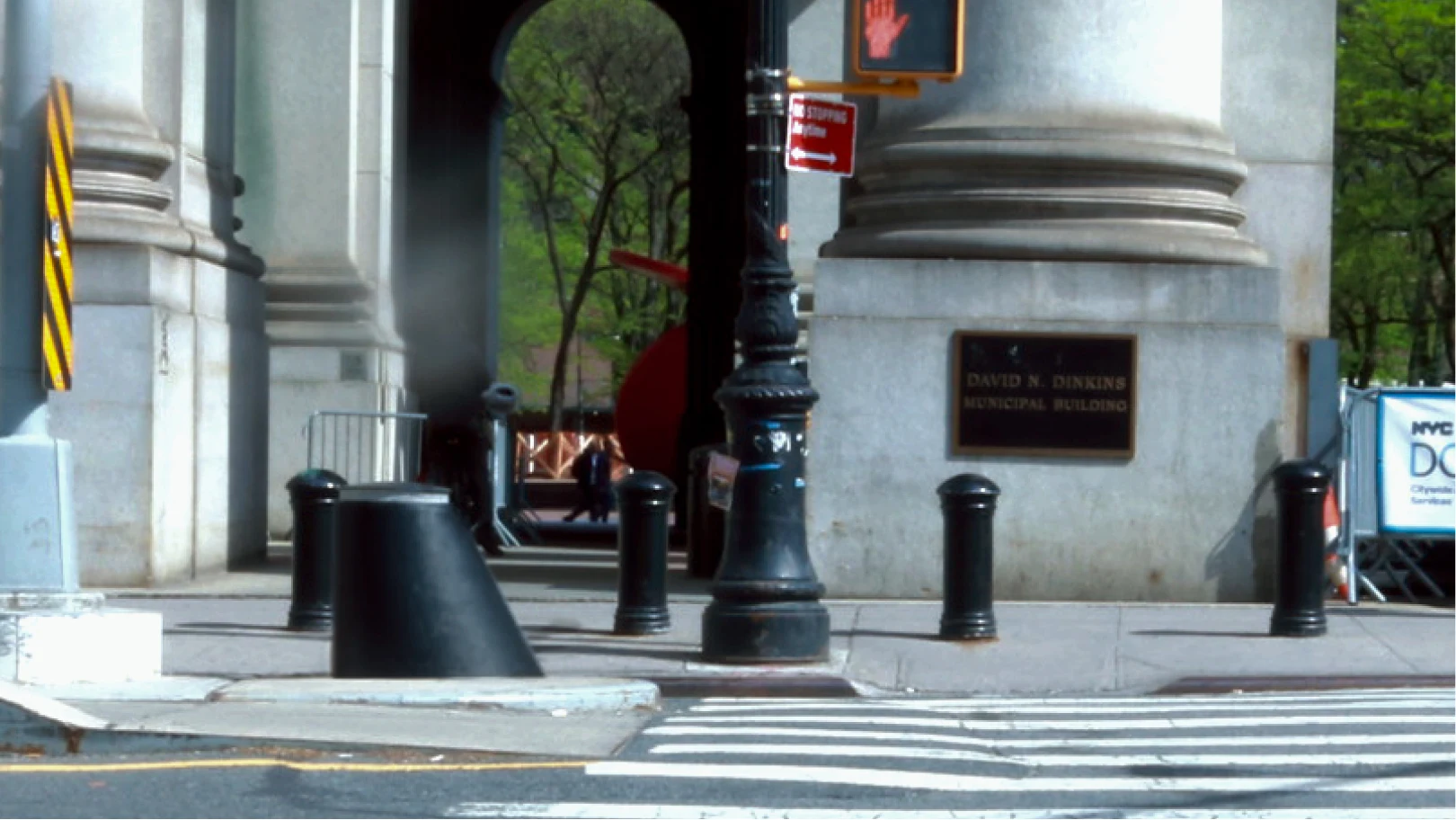 Bollards lining the Municipal Building corner