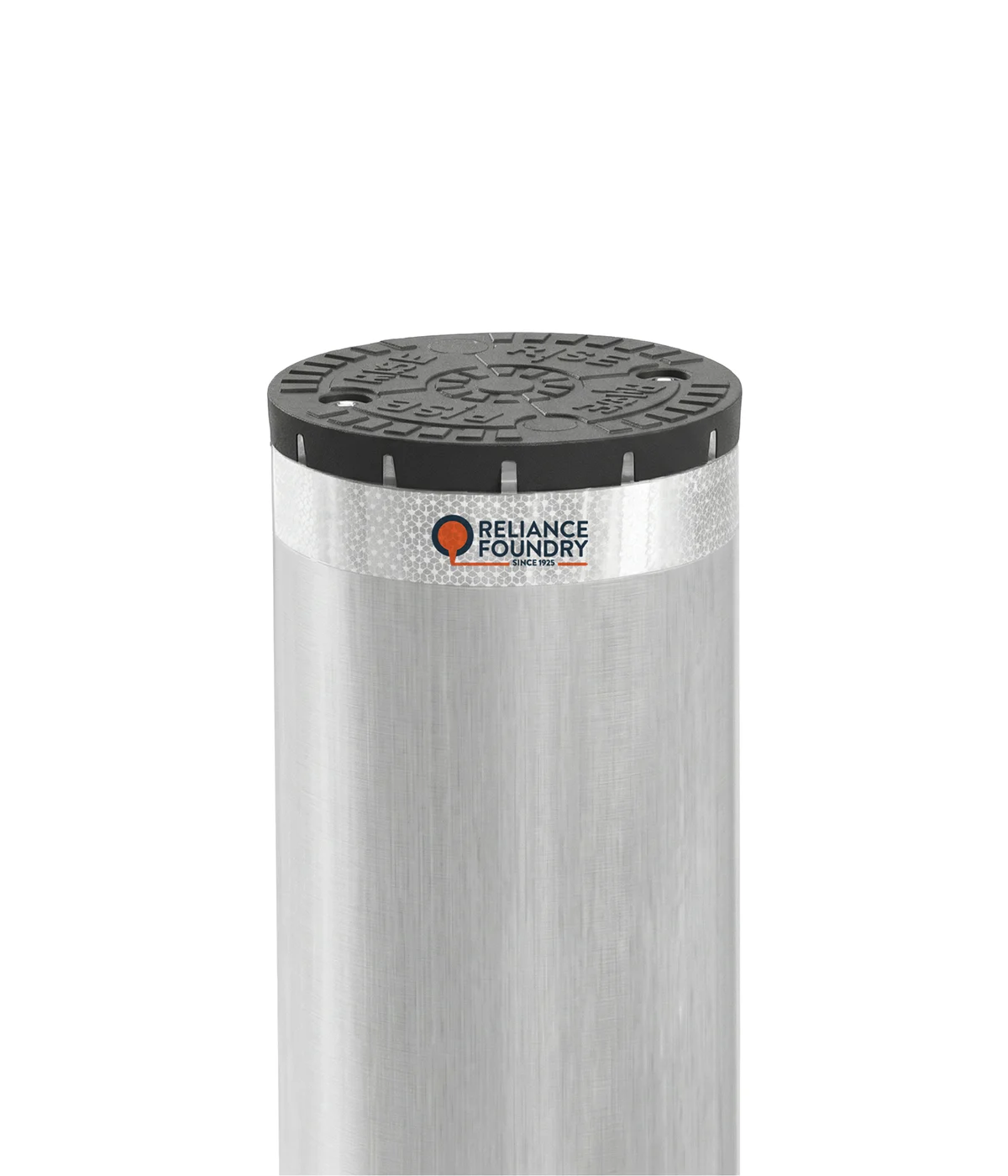 Bollard top cap with reflective band and logo