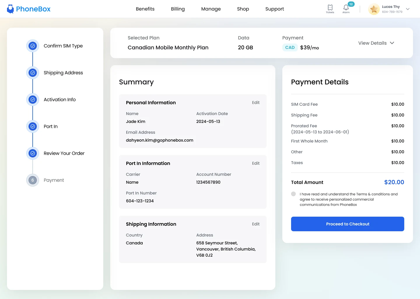 Order summary and payment details