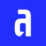 White lowercase stylized letter a on a solid blue background.