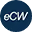 White lowercase letters e c w on a dark blue circular background.