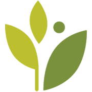 Abstract leaf shape split into two green shades with jagged central edge.