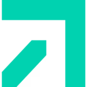 Abstract teal arrow pointing diagonally upward to the right on a white background.