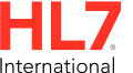 HL7 International logo with red HL7 letters and black International text below.