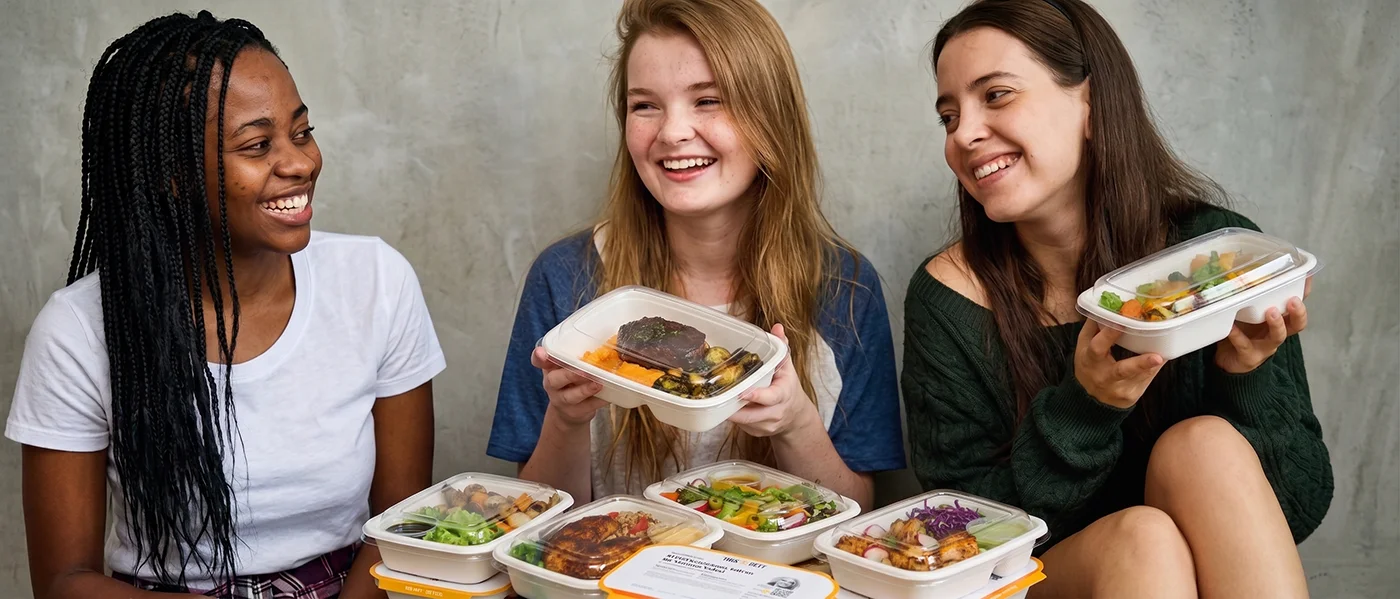 Orinda Academy students with chef-prepared CookUnity meals
