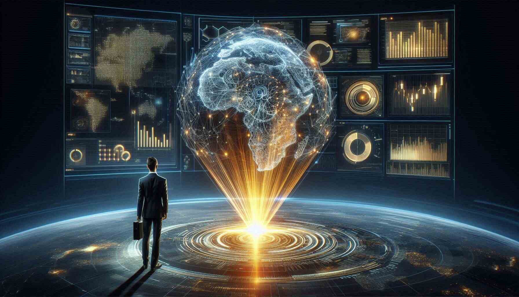 Futuristic illustration of Deep Research AI analyzing data for smart business decision-making