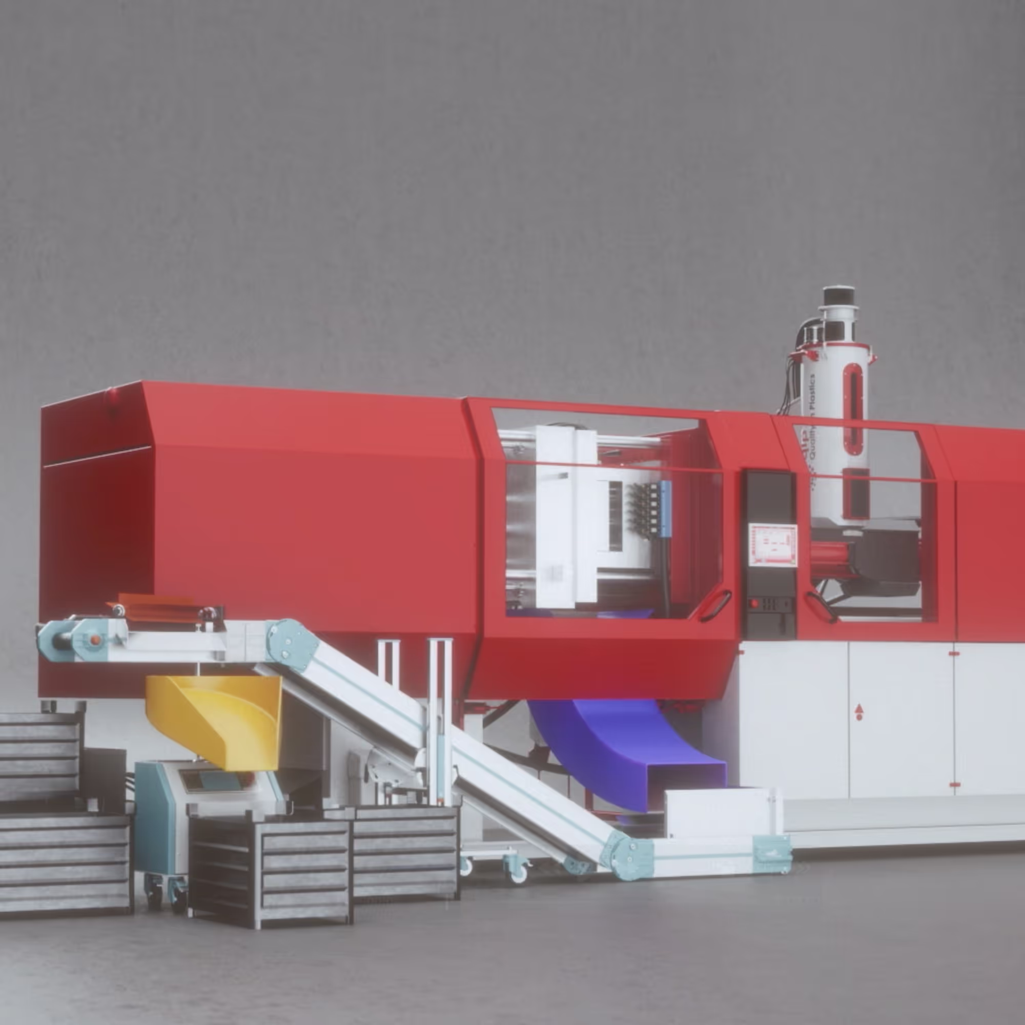 Per 3D Visualisierung erzeugtes Bild einer Kunststoff Spritzgussmaschine