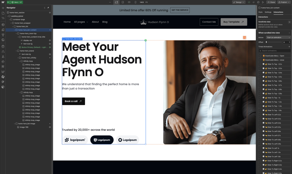 Webflow Interactions - Hudson Flynn O - A Scaleable Real Estate Webflow Template