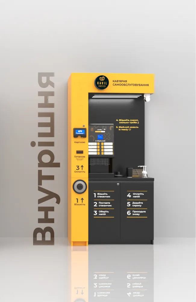 Купити автоматичну кав’ярню з кавомашиною та терміналом безготівкової оплати