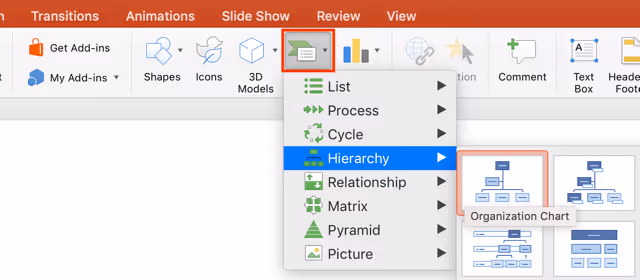 Add hierarchy SmartArt