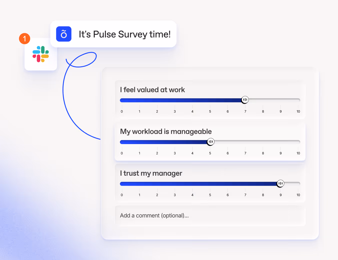 Meeting scheduling interface showing a 30-minute 1:1 with Melody Park at 10:00 AM on Thursday the 24th, pulse trend charts for Q1, Q2, Q3, talking points checklist, and a confirm and send invite button with Melody Park's photo.