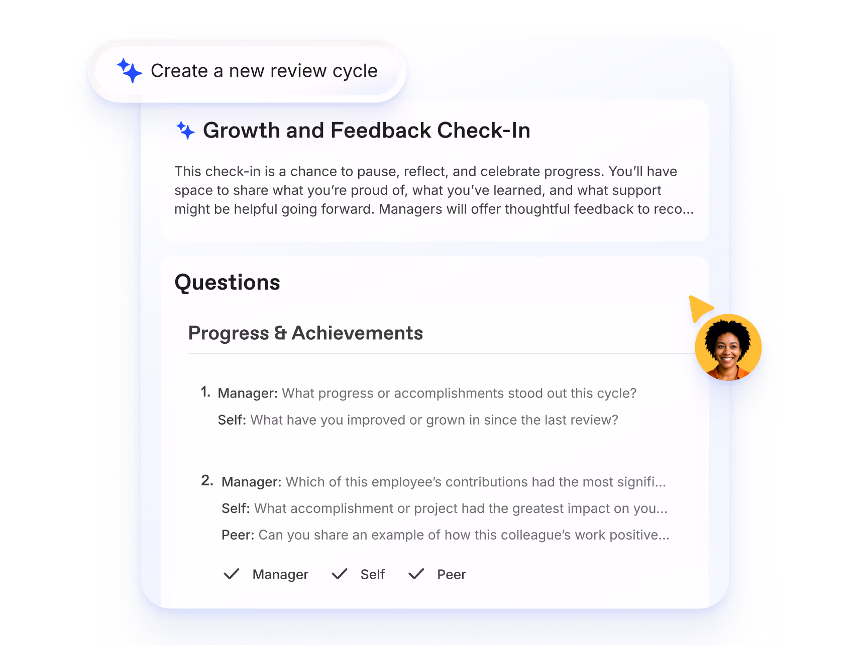 Meeting scheduling interface showing a 30-minute 1:1 with Melody Park at 10:00 AM on Thursday the 24th, pulse trend charts for Q1, Q2, Q3, talking points checklist, and a confirm and send invite button with Melody Park's photo.