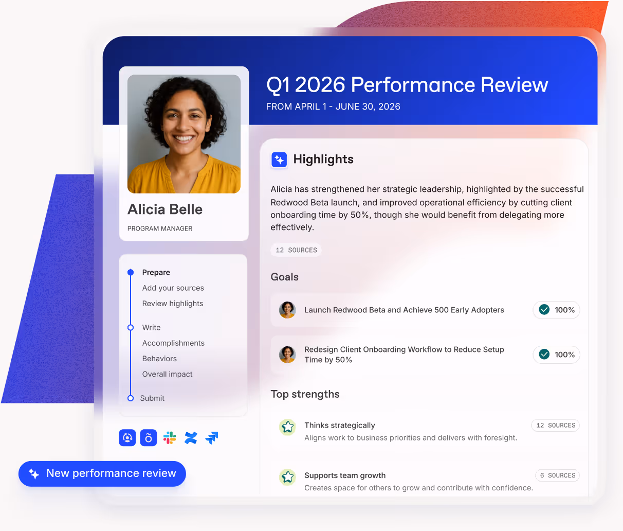 User interface screen with options to analyze employee engagement by tapping into company knowledge, sending pulse surveys, and surfacing action items for managers.