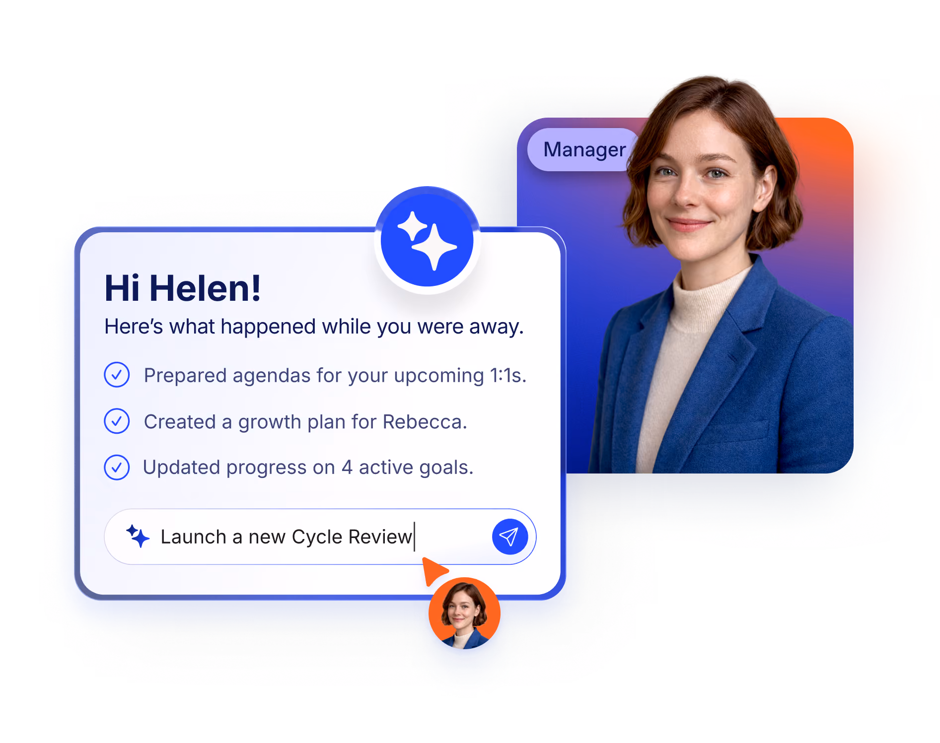 Daily update greeting Helen with completed task list and retention risk alert about Mark's salary.