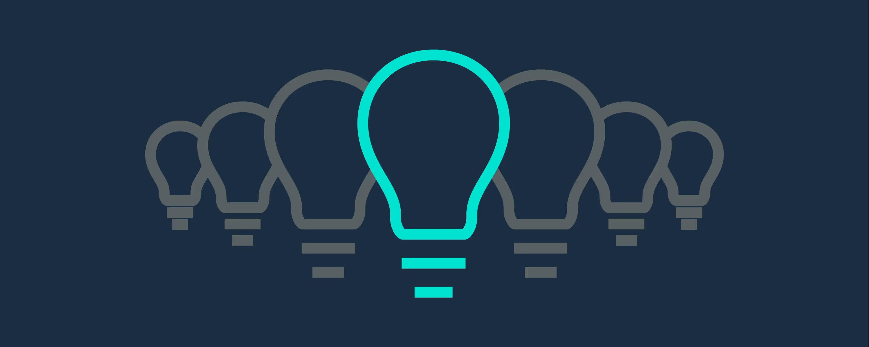 Group of graphically designed lightbulbs with the brightest bulb at the front