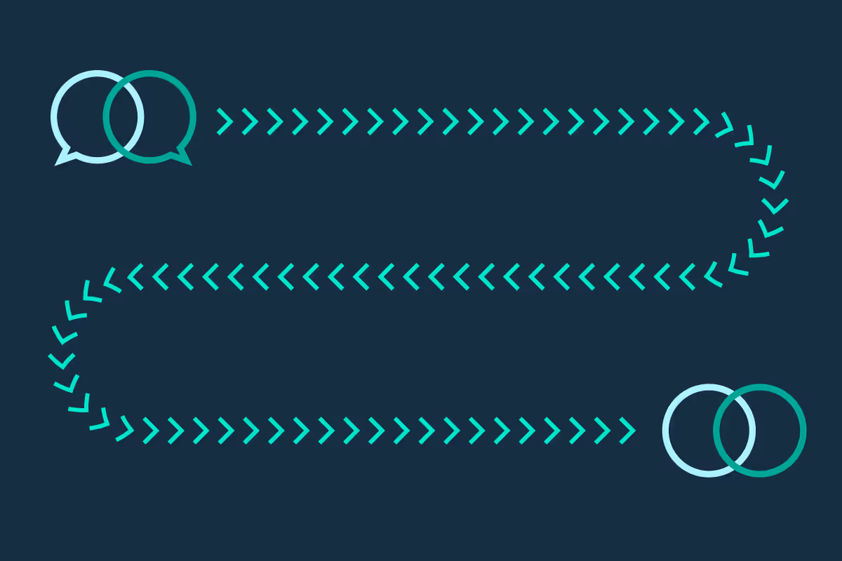 Graphical design representing turning conversations into clients using brand colours and style